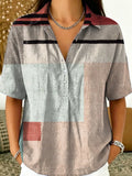 Colorful Geometric Pattern Women's Casual Short Sleeve Shirt