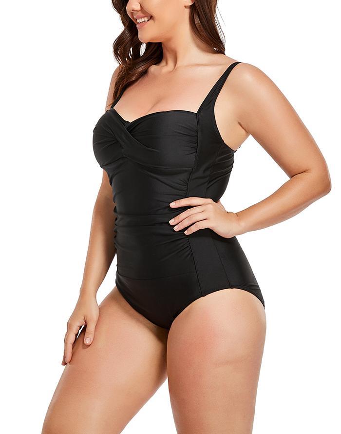 Black Ruched Twist Front One Piece Swimsuit
