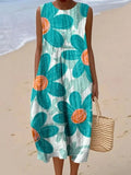 Women Floral Summer Dress Crew Neck Sleeveless A-Line Dress