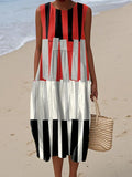 Women's Geometric Pattern Art Print Sleeveless Cotton Pocket Wrap Dress