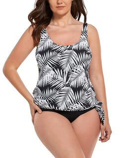Leaves Classic Side Tie Blouson Tankini Set