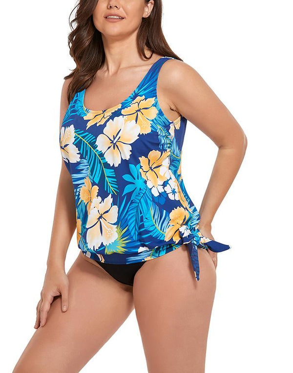 Yellow Flower Side Tie Blouson Tankini Set