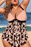 Floral Print Lace Up Pink Swimdress and Panty