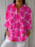 Women's Lovely Floral Art Print Casual Cotton Linen V-neck Shirt