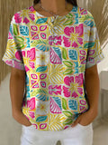 Women's Vintage Flower Pattern Printed Cotton Linen Top