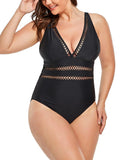 Black Lattice Plunge One Piece Swimsuit