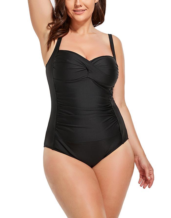 Black Ruched Twist Front One Piece Swimsuit