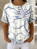 Women's Vintage Flower Pattern Printed Cotton Linen Top
