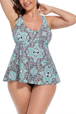 Mint Medallion V-NECK Flowy Tankini Set