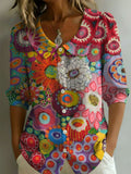 Women's Floral Art Print Casual Stylish Cotton Linen Shirt