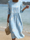 Women's Vintage Flower Art Print Cotton Dress
