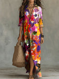 Women's Flower Print Casual Solid-color Linen-cotton Dress