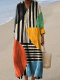 复制Women's Striped Art Watercolor Splash Fluid Art Print Flowy Dress
