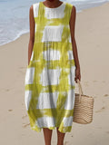 Women's Brushstroke Print Sleeveless Cotton Pocket Wrap Dress