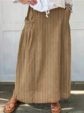 Women's Striped Abstract Geometry Art Pattern Print Linen Pocket Skirt