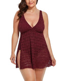 Plum Crochet Side Slit V-Neck Swimdress
