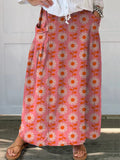 Vibrant Summer Floral Pattern Printed Women's Linen Pocket Skirt