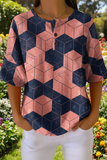 Womens Geometric Cube Art Pattern Print Casual Waffle Cotton Shirt RSHW3321