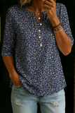 Women’s Vintage Floral Print Casual Half Sleeve Henley Cotton Top