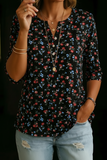 Women’s Vintage Floral Print Casual Half Sleeve Henley Cotton Top