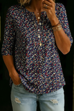 Women’s Vintage Floral Print Casual Half Sleeve Henley Cotton Top