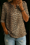 Women’s Leopard Print Casual Half Sleeve Henley Cotton Top
