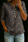 Women’s Floral Print Half Sleeve Henley Cotton Top
