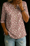 Women’s Dusty Pink Floral Print Half Sleeve Henley Cotton Top