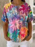 Women's Vintage Flower Pattern Printed Cotton Linen Top