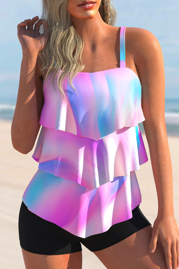 Multi Color Ombre Layered Hem Tankini Set