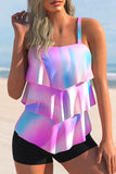 Multi Color Ombre Layered Hem Tankini Set