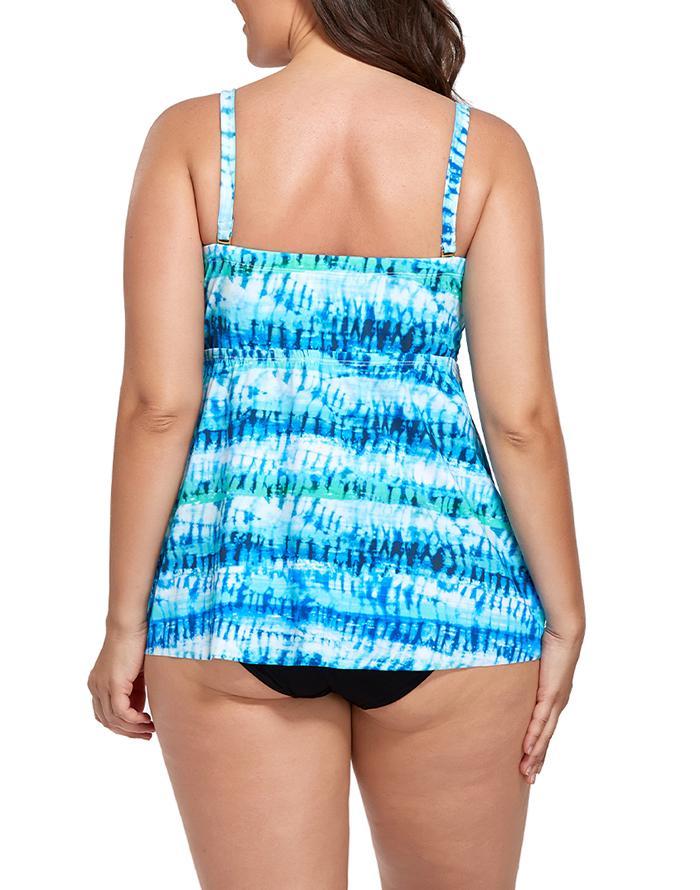 Blue Green Tie Dye Smocked Bandeau Tankini Set