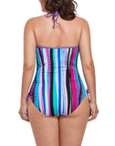 Technicolor V-neck Halter One Piece Swimsuit