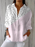 Women's Vintage Abstract Geometric Art Print Casual Linen V-neck Shirt