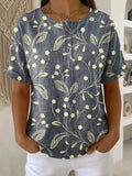 Women's Vintage Flower Pattern Printed Cotton Linen Top
