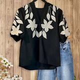 100% Cotton Timeless Red/Green Embroidered Blouse with Floral Details - Perfect for Casual Outings, Weekends & Summer Women Style Effortless Wear for Teachers Moms Top