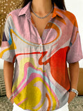 Colorful Wavy Decorative Pattern Women's Casual Short Sleeve Shirt