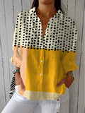 Women's Vintage Geometric Abstract Art Print Casual Linen V-neck Shirt