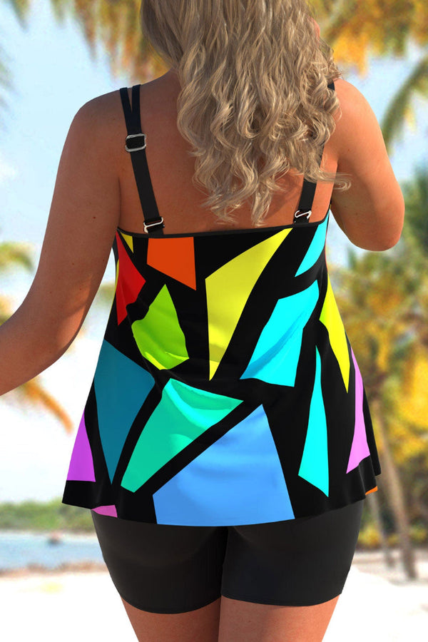 Colorful Plus Size Geometric Print Tankini Set