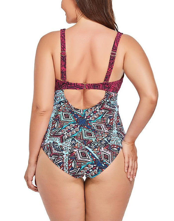 Aztec Cut Out Underwire One Piece Swimsuit