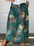 Women's Floral Print Linen Pocket Skirt