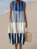 Women's Geometric Pattern Art Print Sleeveless Cotton Pocket Wrap Dress