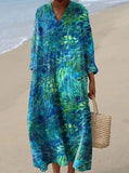 Women's Blue Art Watercolor Splash Fluid Art Print Flowy Dress