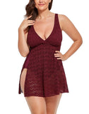 Plum Crochet Side Slit V-Neck Swimdress