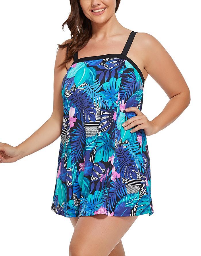 Multi Tropical Floral Banded One Piece Swimdress