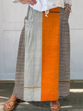 Women's Vintage Abstract Geometric Art Print Linen Pocket Skirt