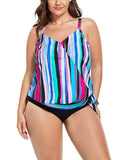Color Bars Side Tie V-neck Tankini Set