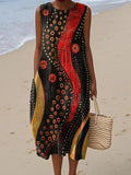 Women's Abstract Pattern Art Print Sleeveless Cotton Pocket Wrap Dress