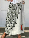 Be The Unique Fish Art Printed Women's Linen Pocket Skirt