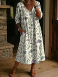 Women's Retro Flower Pattern Print Cotton-linen Dress
